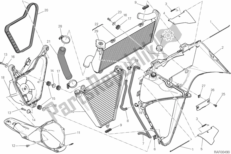 Alle onderdelen voor de Waterkoeler van de Ducati Superbike 1199 Panigale ABS USA 2014